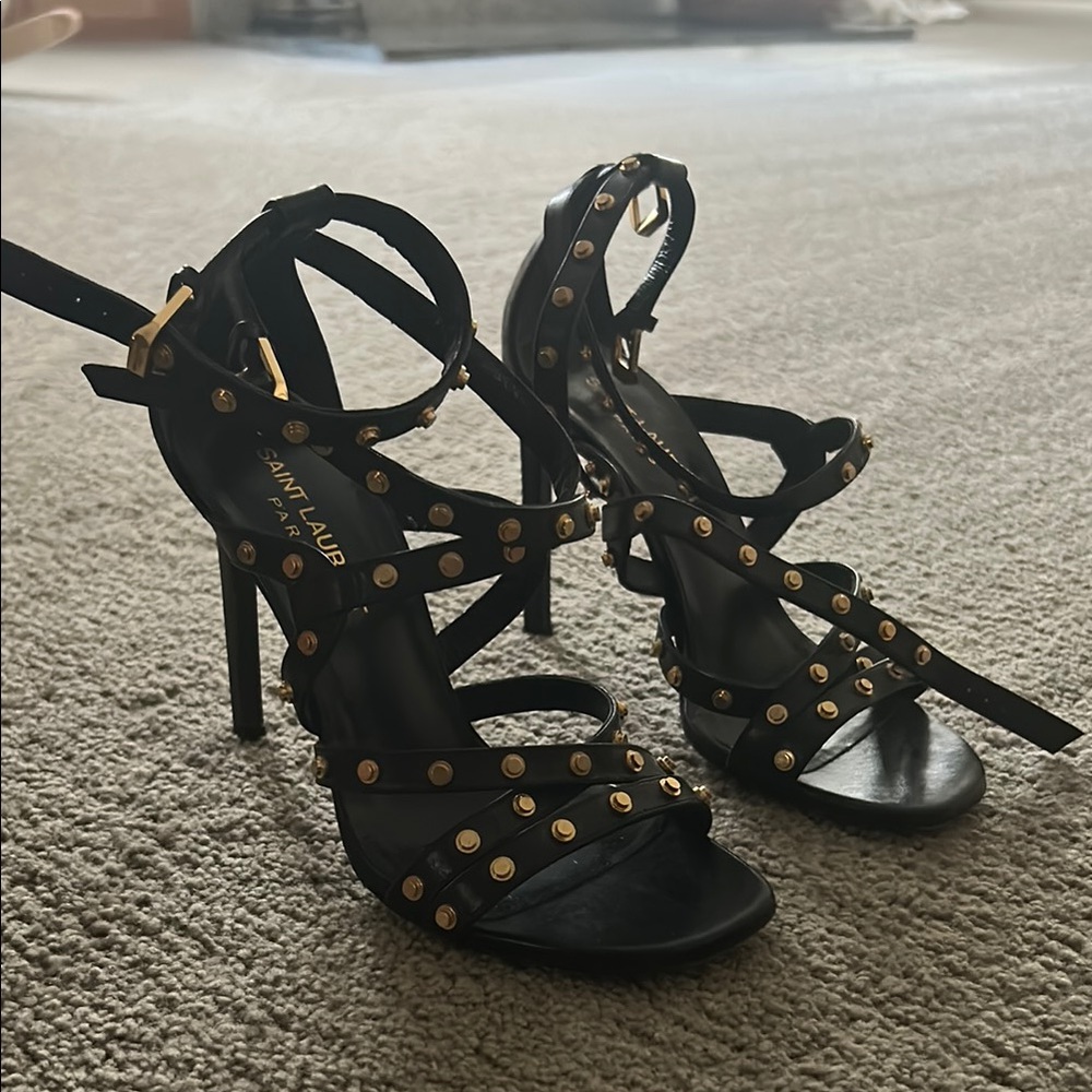 Yves Saint Laurent Paris LaBlack and Gold Studded Women's Heels